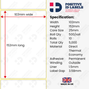 102x152mm Direct Thermal Labels x5000 for Desktop Printers
