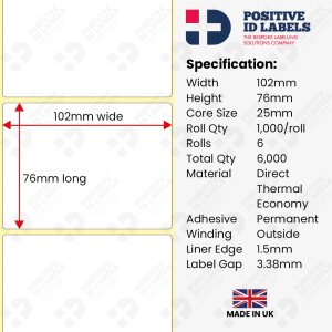 102x76mm Direct Thermal Labels x6000 for Desktop Printers