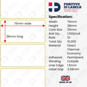 76x38mm Direct Thermal Labels x15000 for Desktop Printers