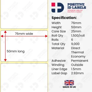 76x50mm Direct Thermal Labels