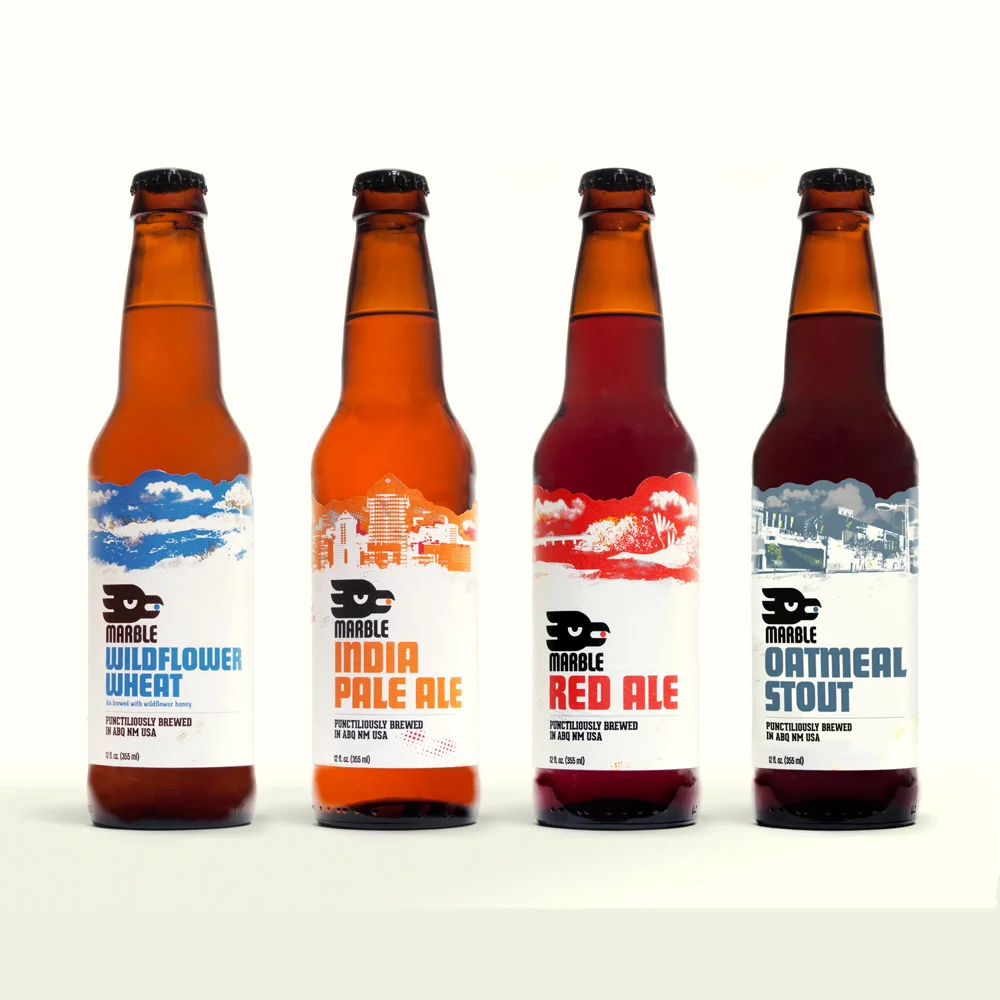 Beer labels on bottles