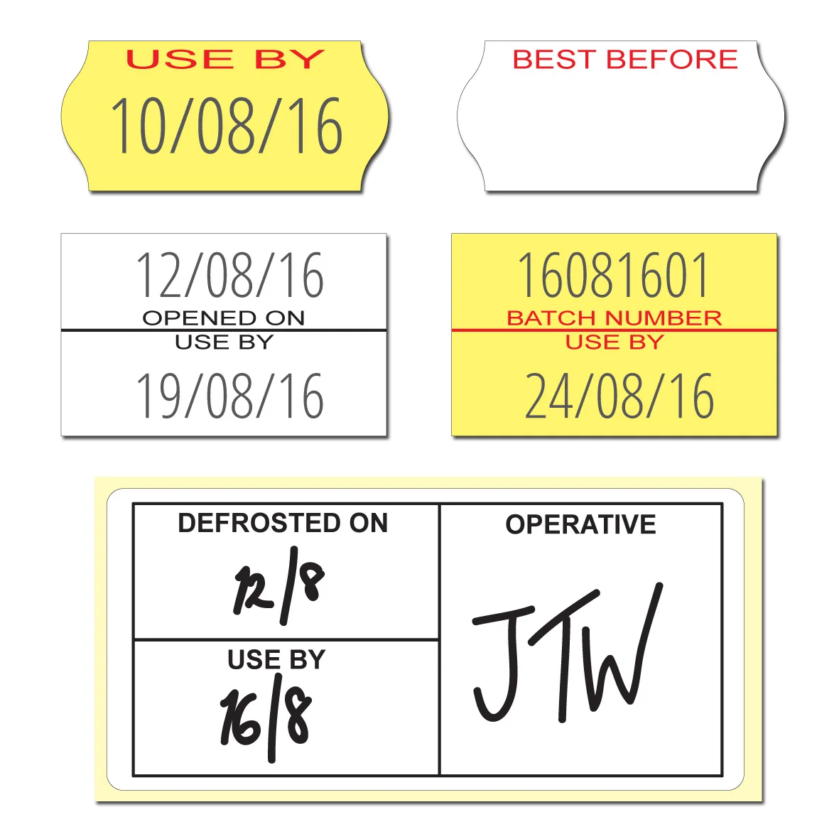 Various date labels for labelling guns