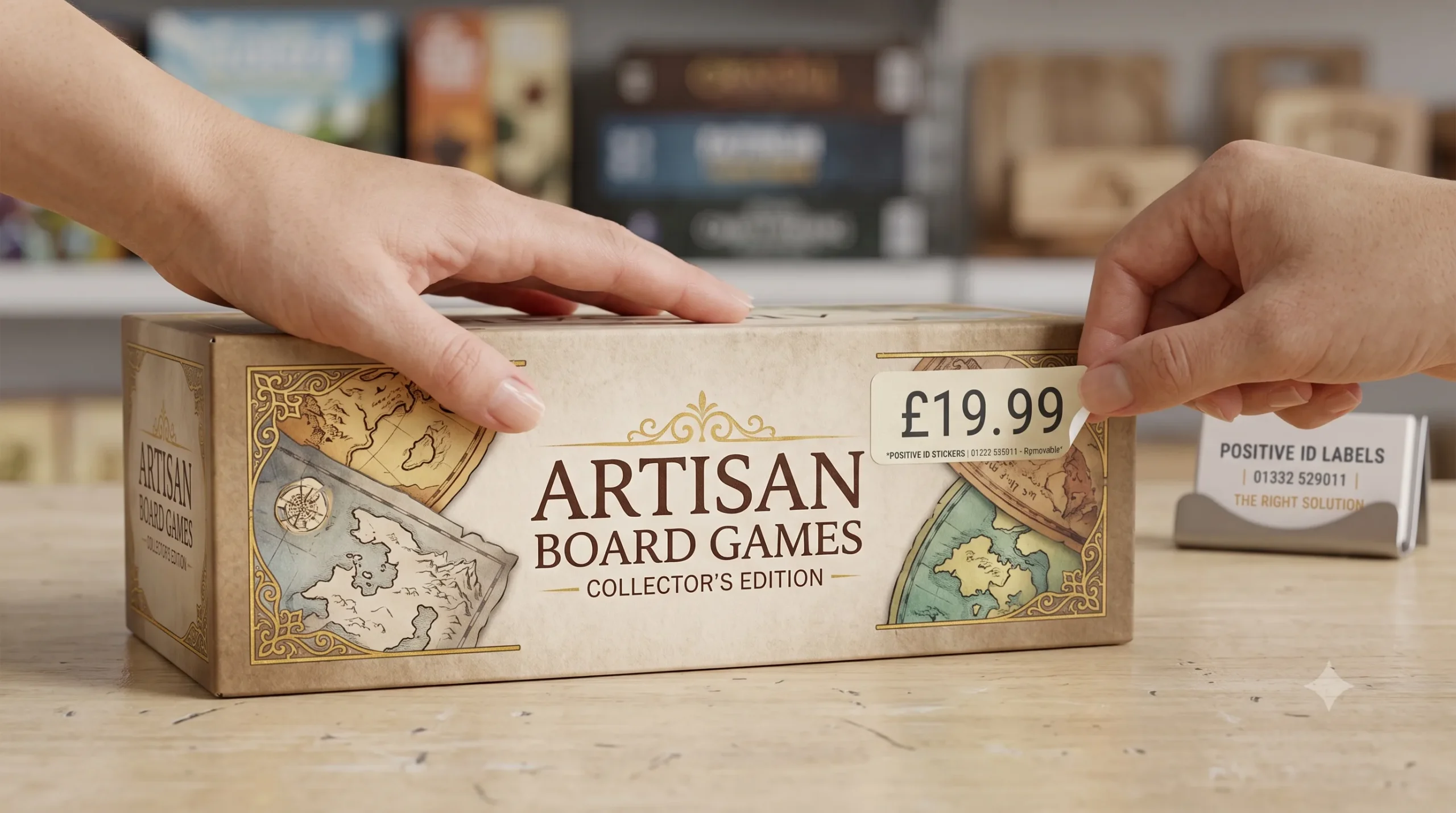 removable labels - a price label being removed from a board game gift