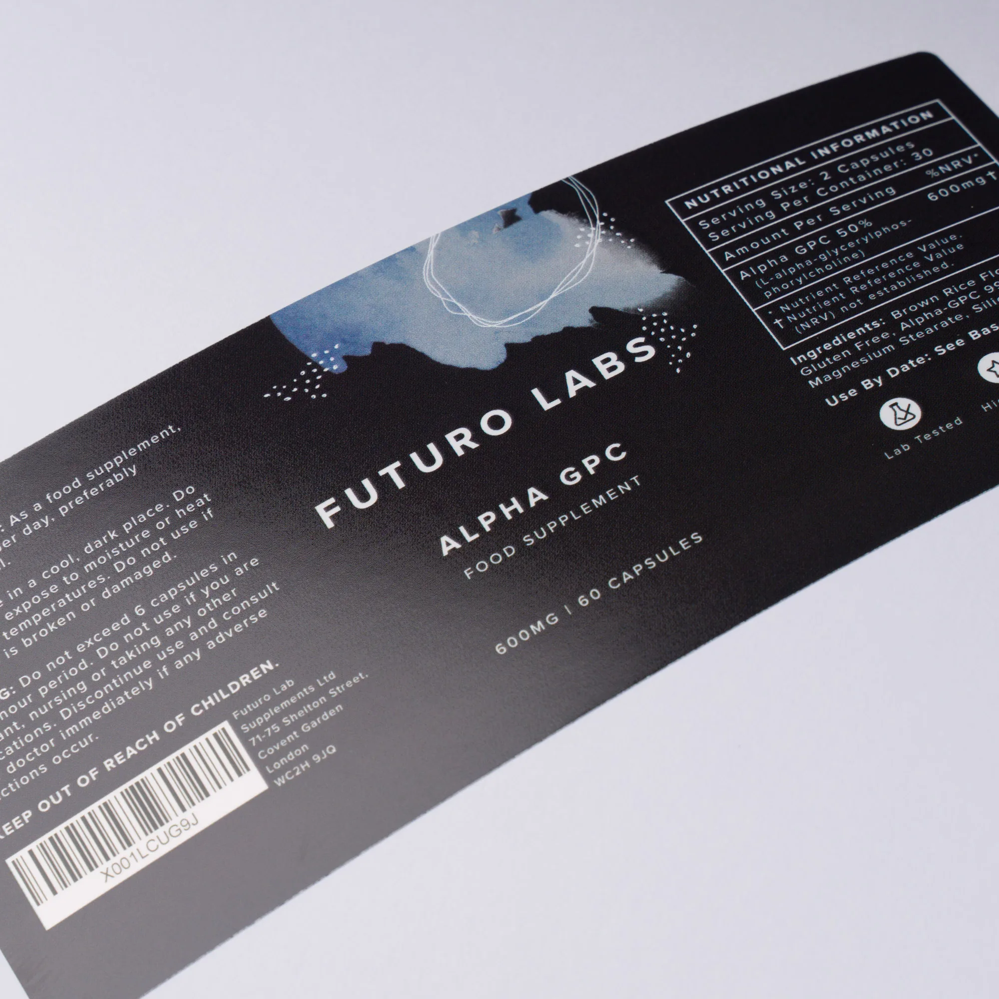 Supplement product label