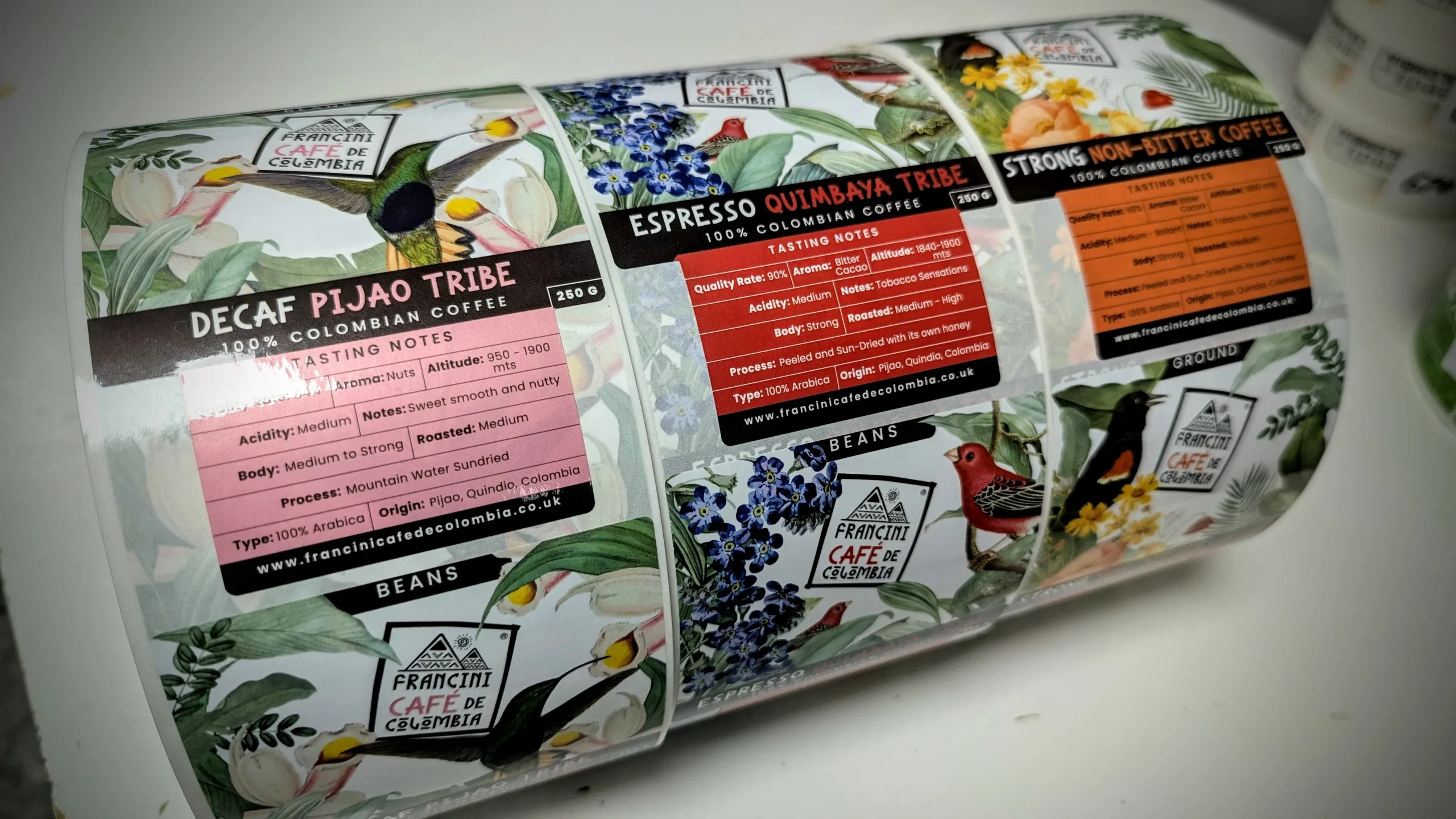 coffee labels showing coffee label information