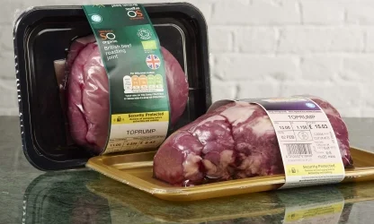 Linerless Labels on Meat product