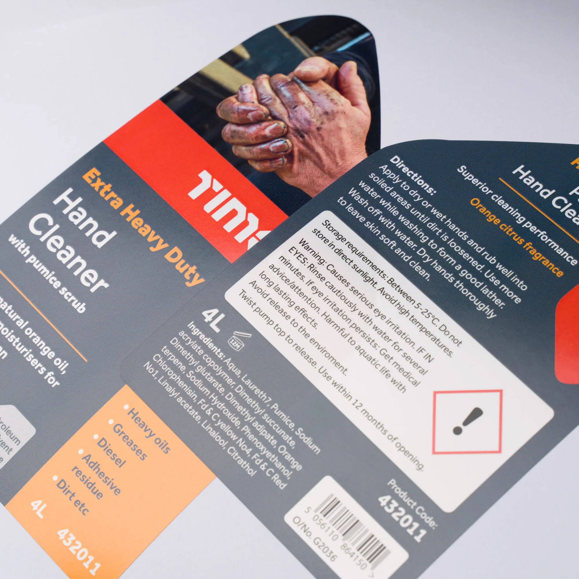 general product label for hand cleaning product