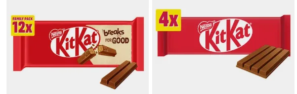 registered barcode - kitkat pack sizes as an example - compave 12 pack of 4 finger kitkats v a single pack of 4 finger kitkat