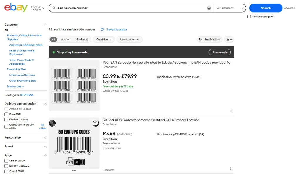 registered barcode numbers for sale online