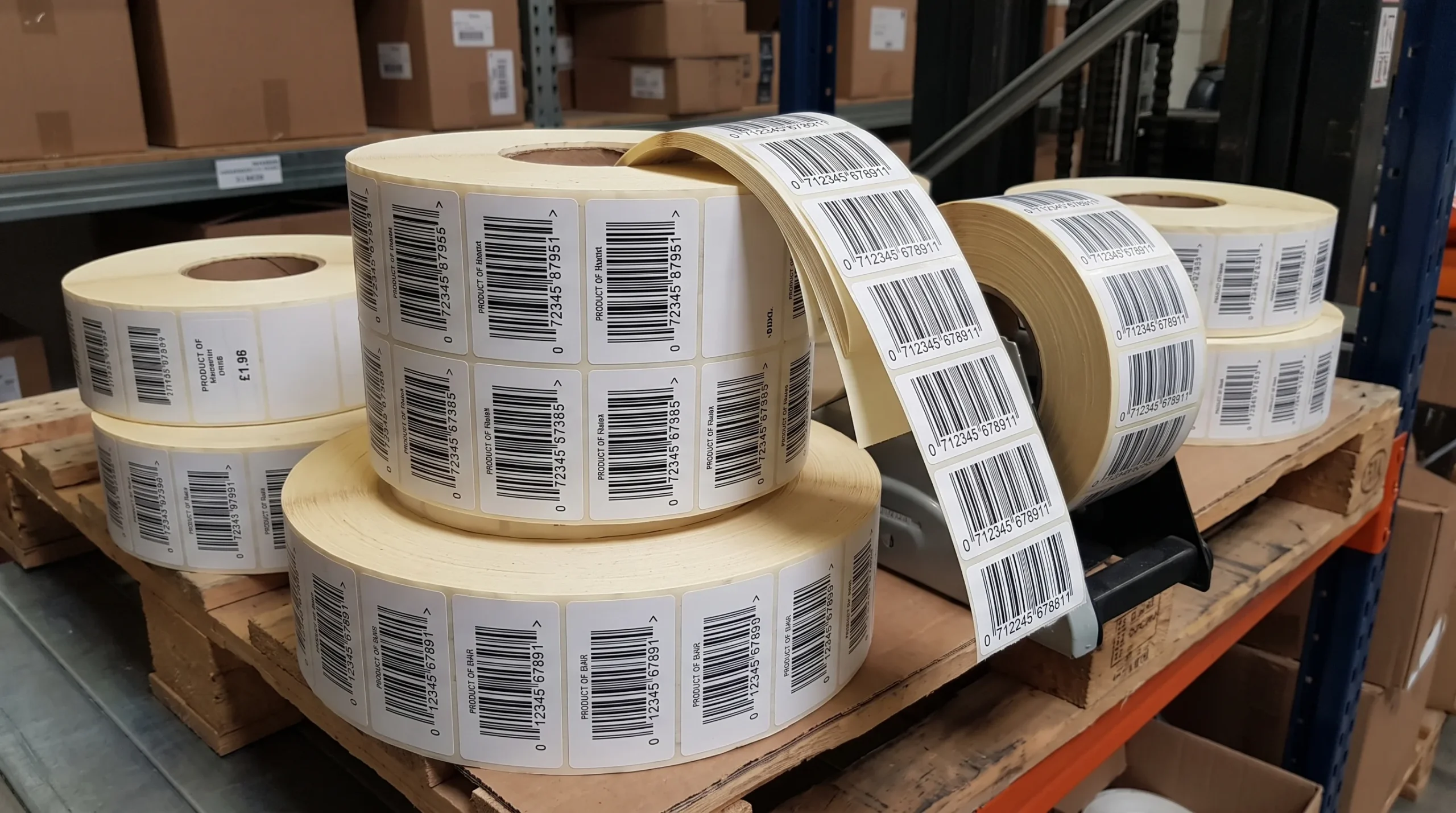 registered barcodes on labels on a pallet