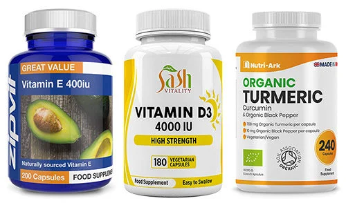 Vitamin labels on vitamin bottles